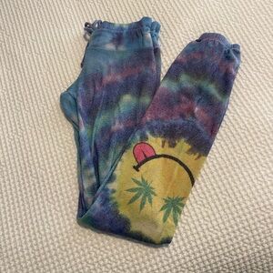 Wildfox Tie-Dye Smiley Face Weed Leaf Joggers